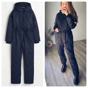 H&M Quilted Padded Ski Snowboarding Jumpsuit Romper One Piece Hooded New